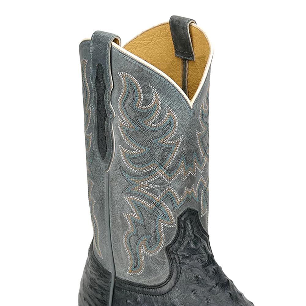 Grey Ostrich Square Toe Mid Calf Boots K4659