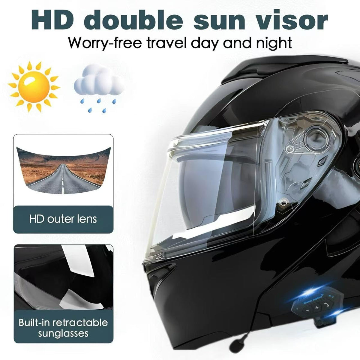 DOT Approved Flip Up Full Face Motorcycle Helmet with Dual Speakers and Microphone T327289