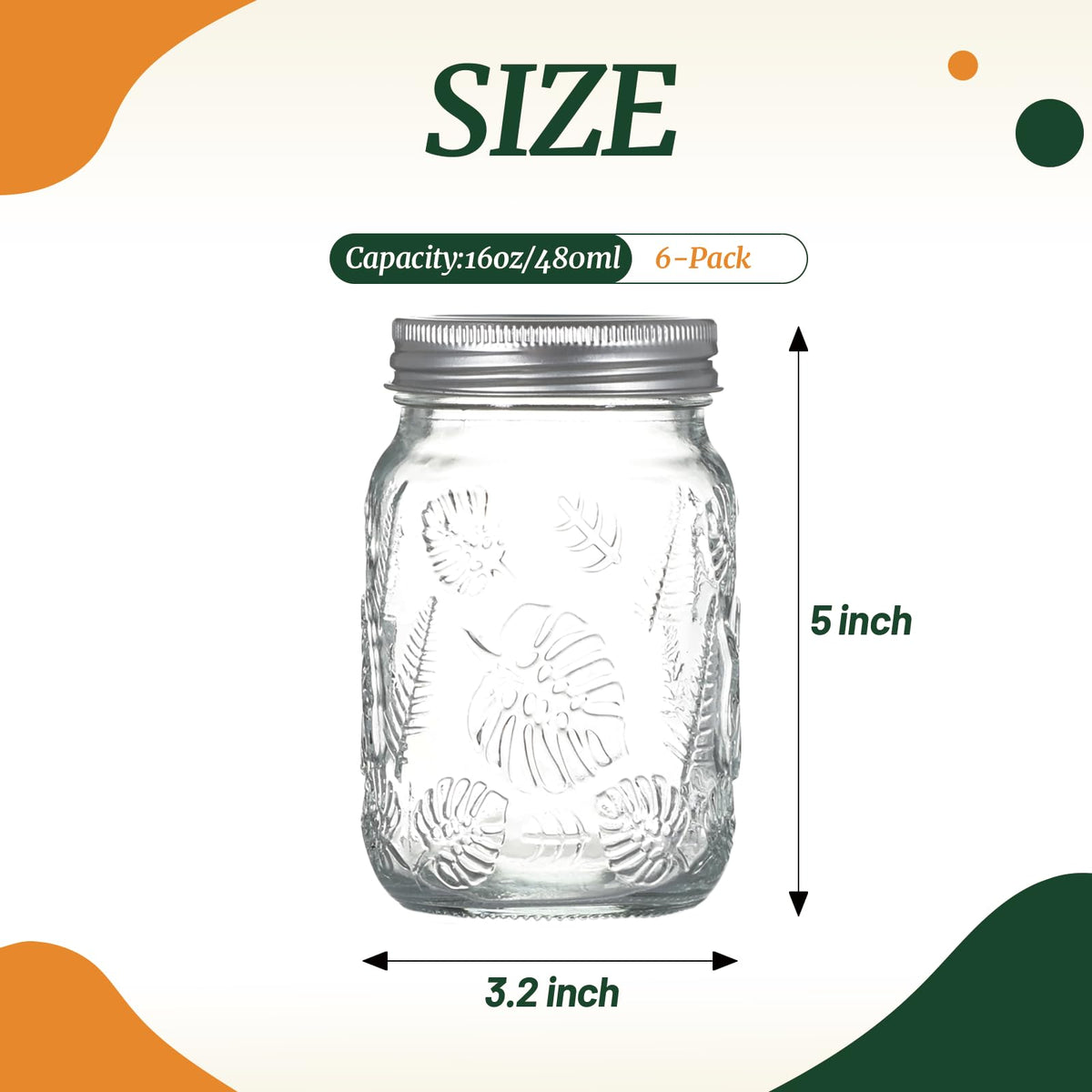 6-Pack Glass Mason Jars 16 oz Wide Mouth Canning Jars T902388