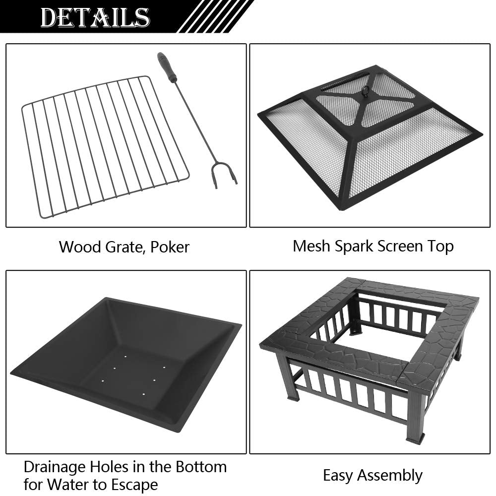 32in Outdoor Metal Wood Burning Fire Pit with Spark Screen F3208