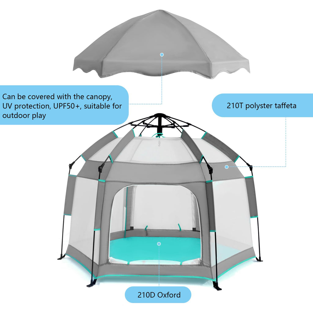 Hexagon Baby Playpen with Canopy T474