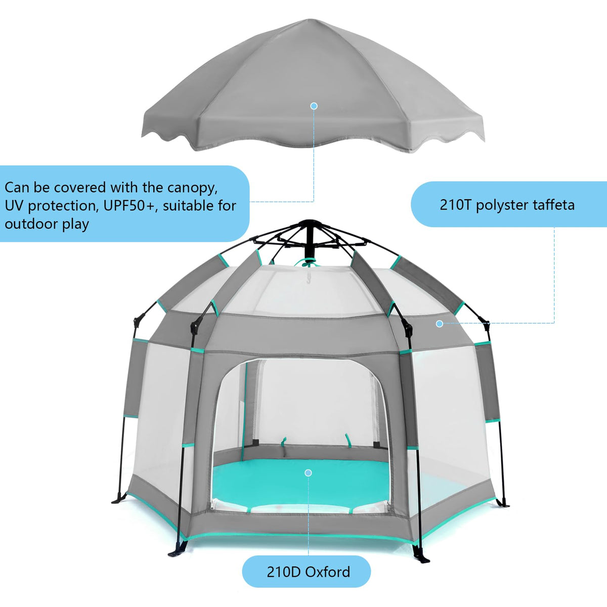 Hexagon Baby Playpen with Canopy T474