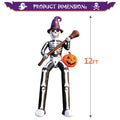 12 FT Halloween Inflatable Skeleton Wizard with Broom & Pumpkin B851536