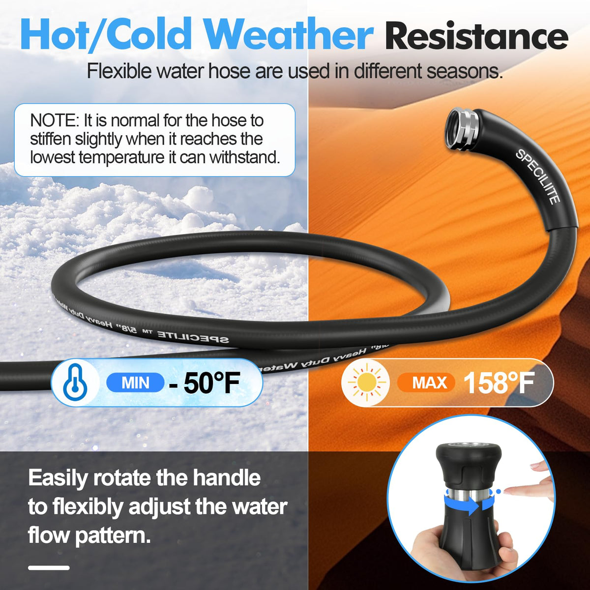 5/8" Hot/Cold Garden Rubber Hose 100 ft with Nozzle Z227123