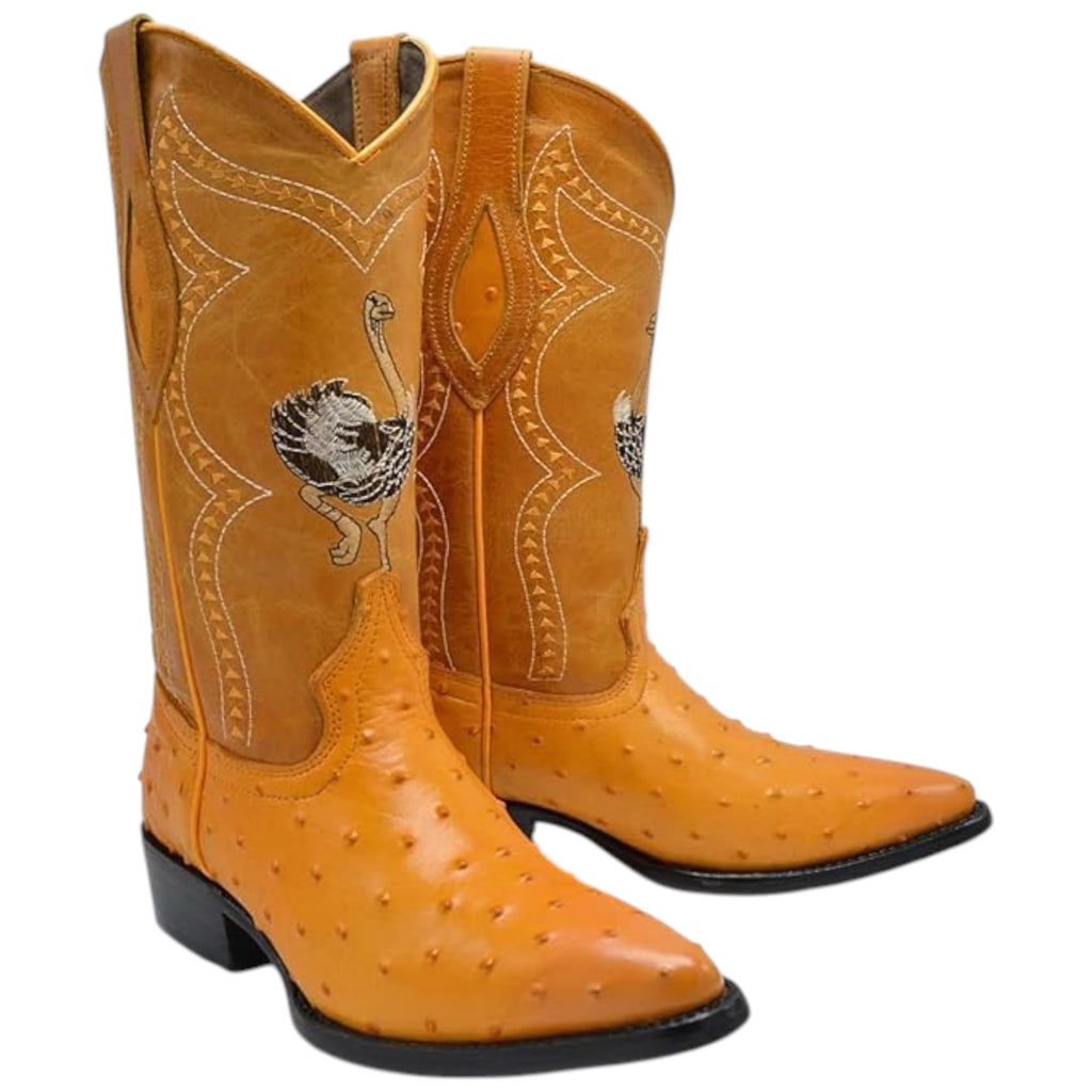 Men’s Genuine Leather Ostrich Print J-Toe Western Boots Q53361