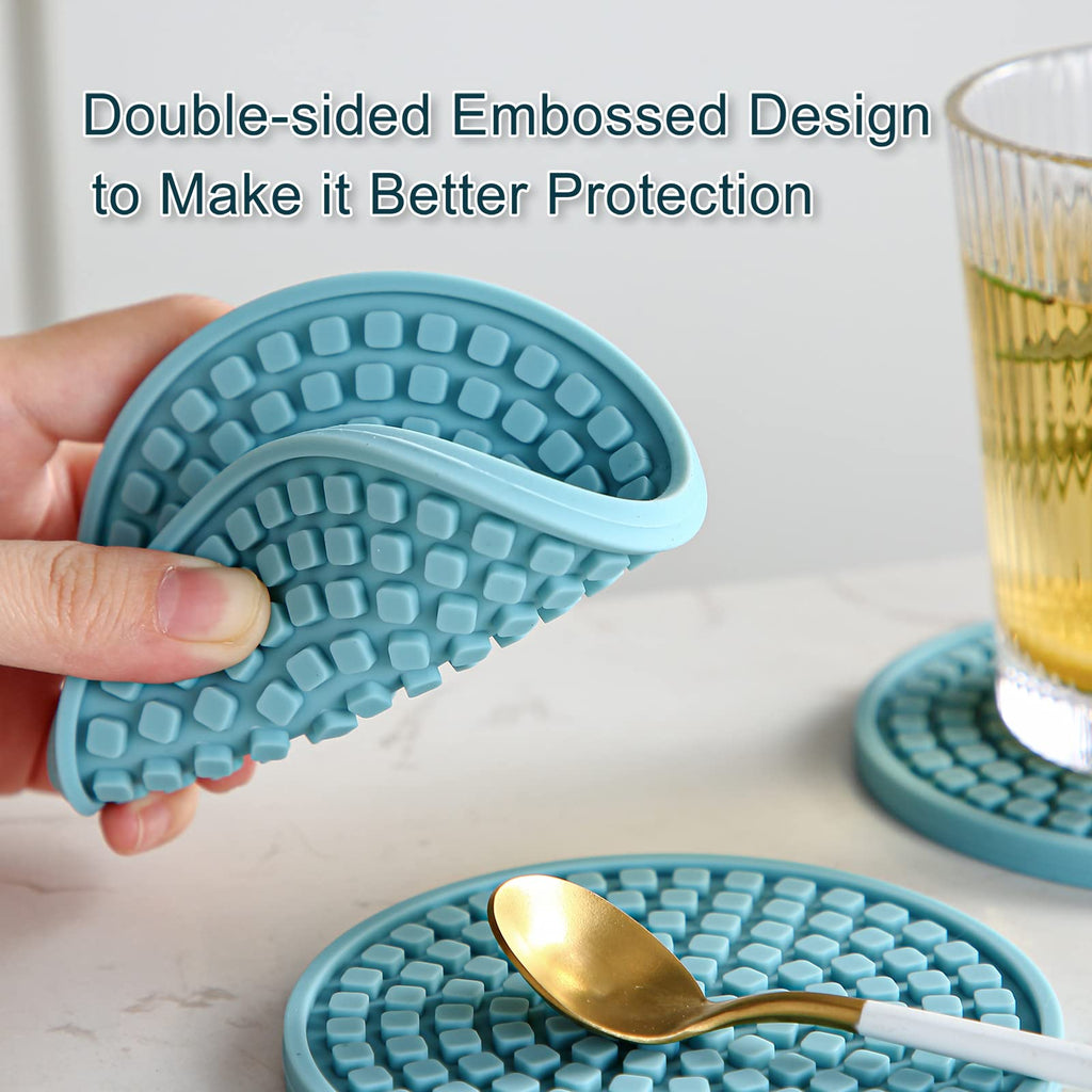 Silicone Drink Coasters with Holder, Set of 6, Black Y385