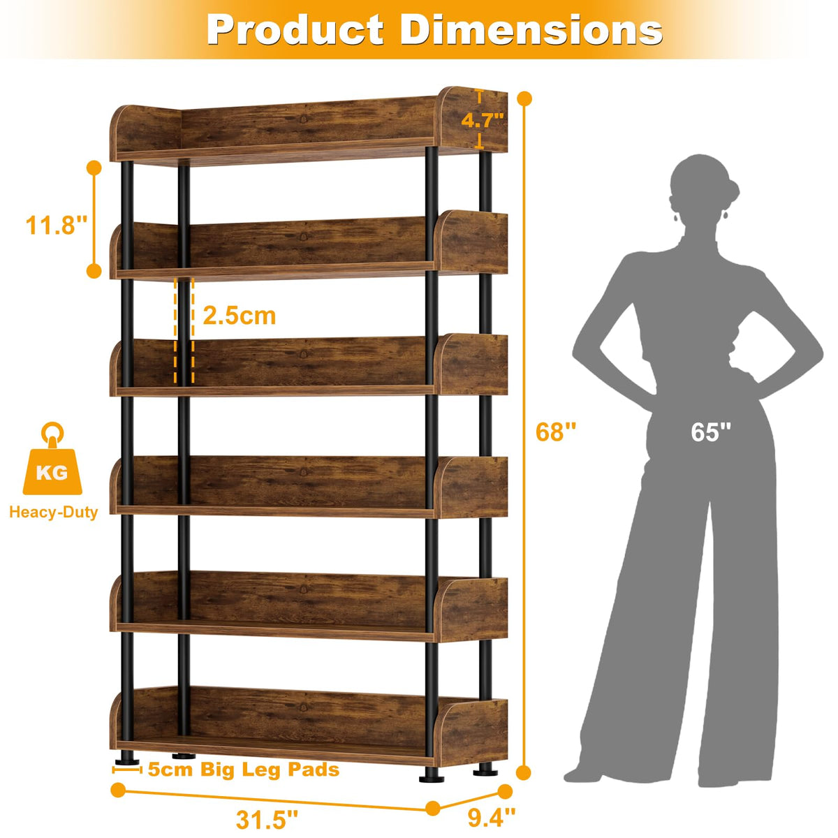 6-Tier Tall Open Bookshelf with Metal Frame L71859