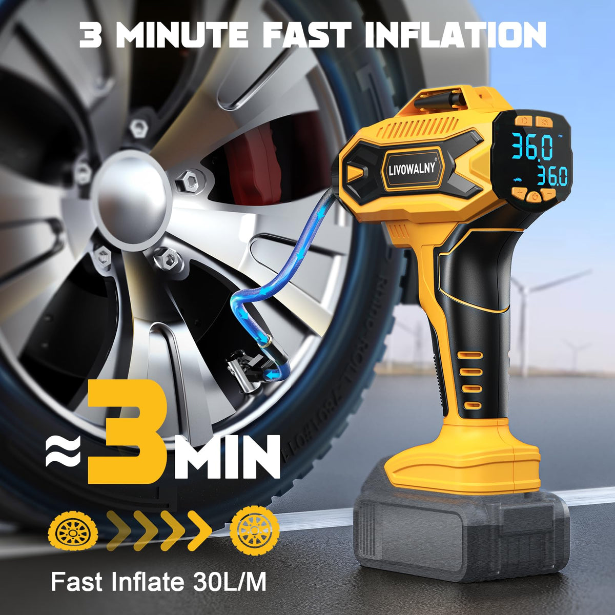 Cordless Portable Tire Inflator Air Compressor 160PSI Digital Pressure Gauge O82735