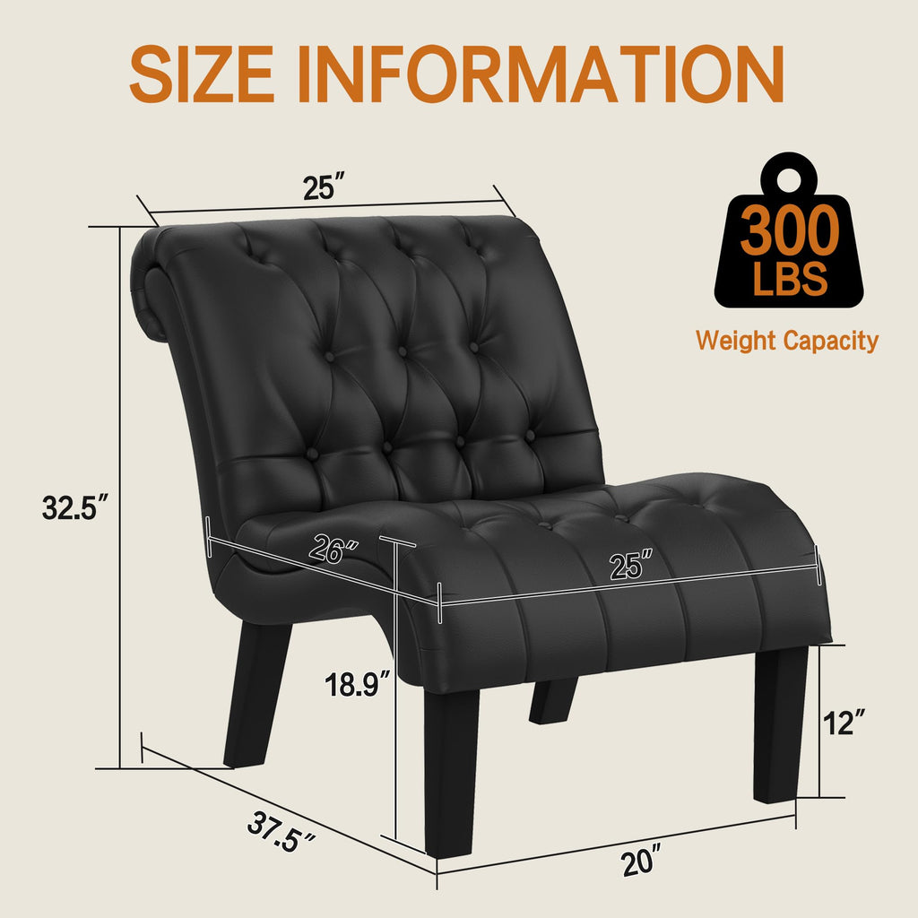 Black PU Leather Armless Accent Chair Set of 2 H3987