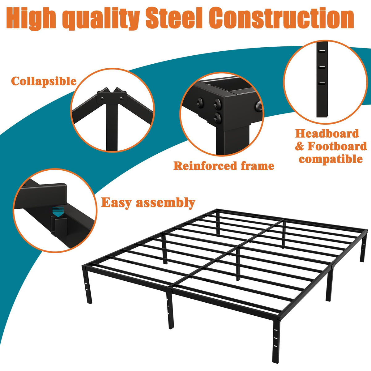 Queen Size 18 Inch Metal Platform Bed Frame B2709