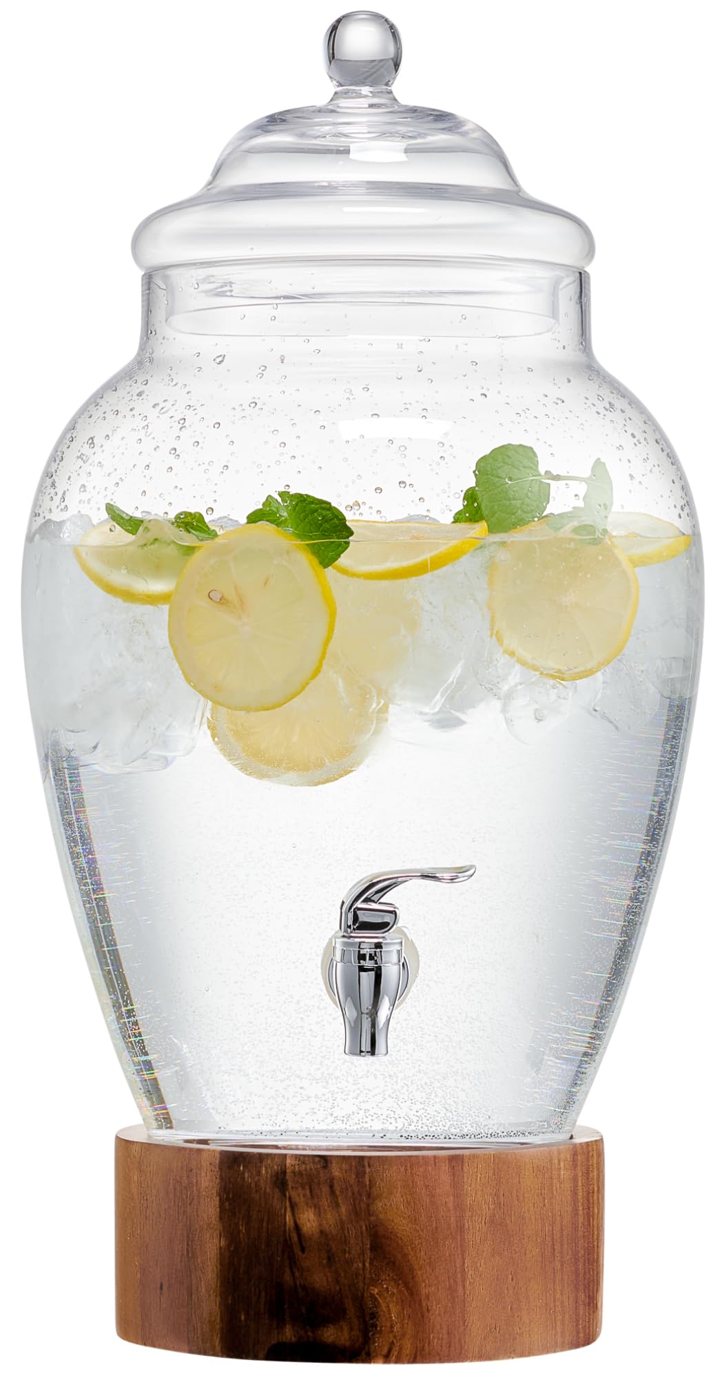 Glass Beverage Dispenser with Wood Base, 3 Gallon Q8316