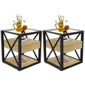 Brown Wood Glass Metal End Table Set of 2 M341269
