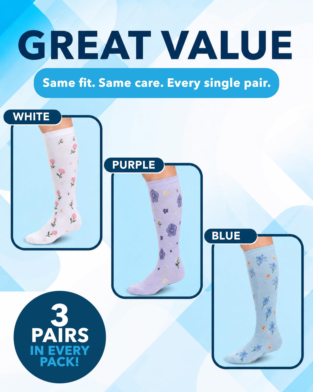 Bamboo Viscose 8-15 mmHg Knee High Compression Socks 3 Pairs T667