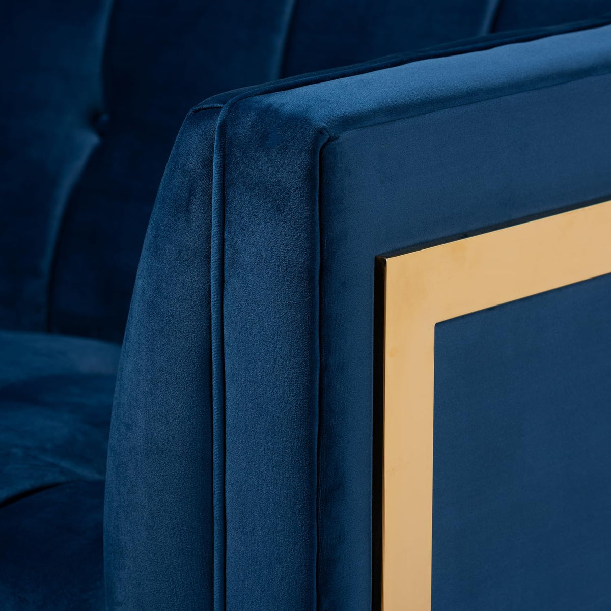 Navy Blue Velvet Button Tufted Gold Sofa I68930