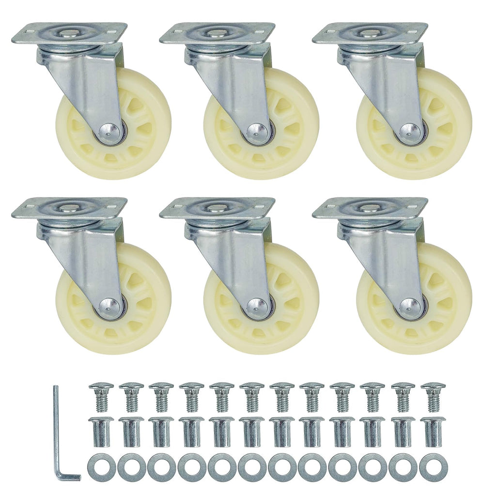 Nylon Caster Wheels with Dual Bearings, Pack of 6 U273761