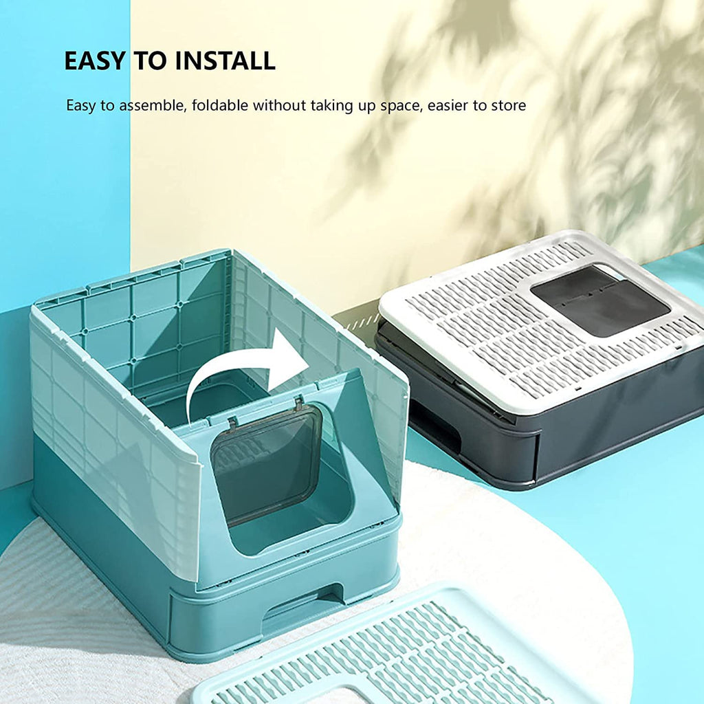 Foldable Large Top Entry Anti-Splashing Cat Litter Box with Lid and Scoop G37166