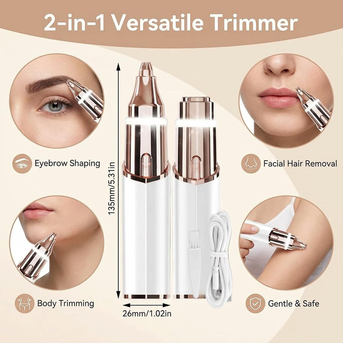 Rechargeable 2-in-1 Facial Hair Remover and Eyebrow Trimmer W5284