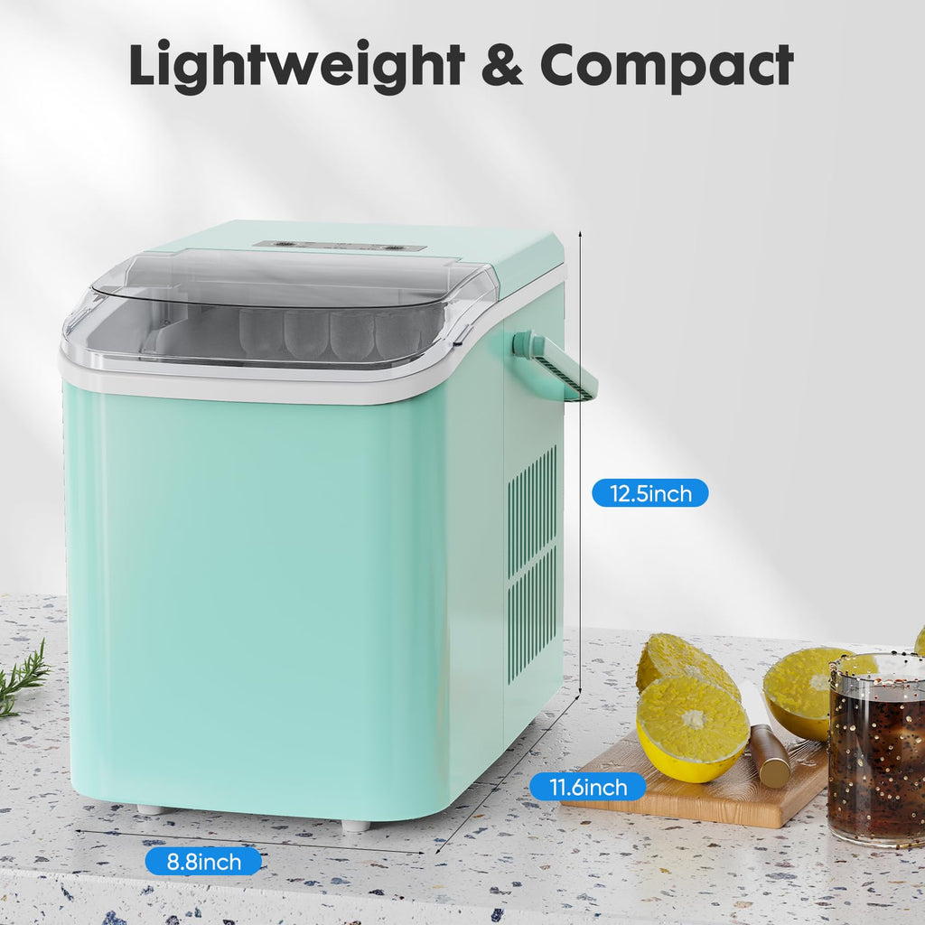 Countertop Ice Maker Machine with Handle, Self-Cleaning, 2 Sizes Bullet Ice, Black N2793