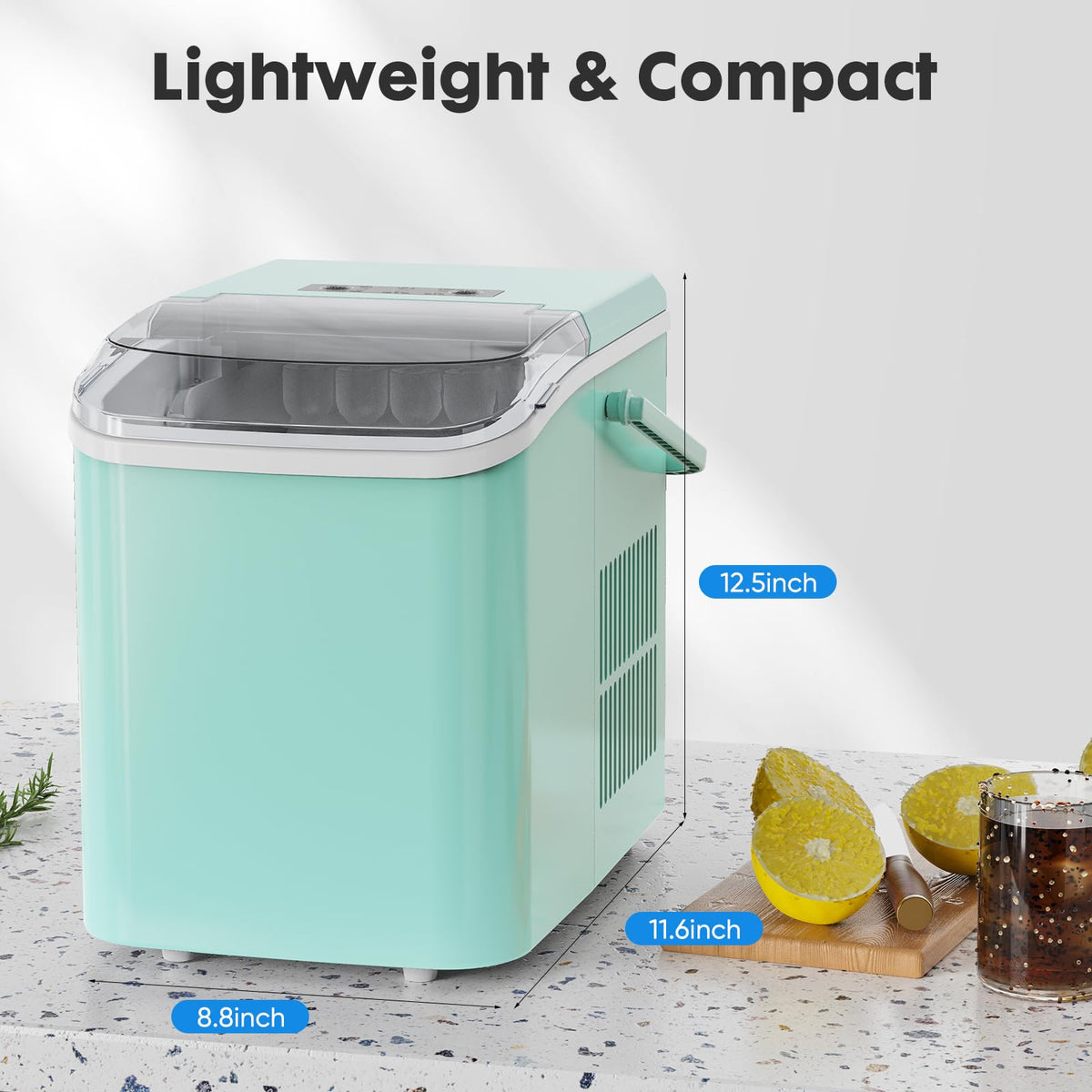 Countertop Ice Maker Machine with Handle, Self-Cleaning, 2 Sizes Bullet Ice, Black N2793