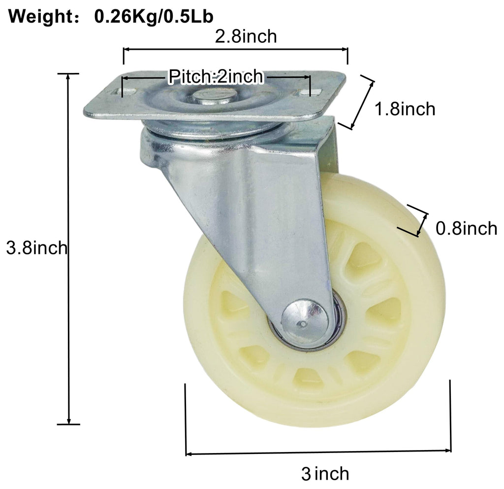 Nylon Caster Wheels with Dual Bearings, Pack of 6 U273761