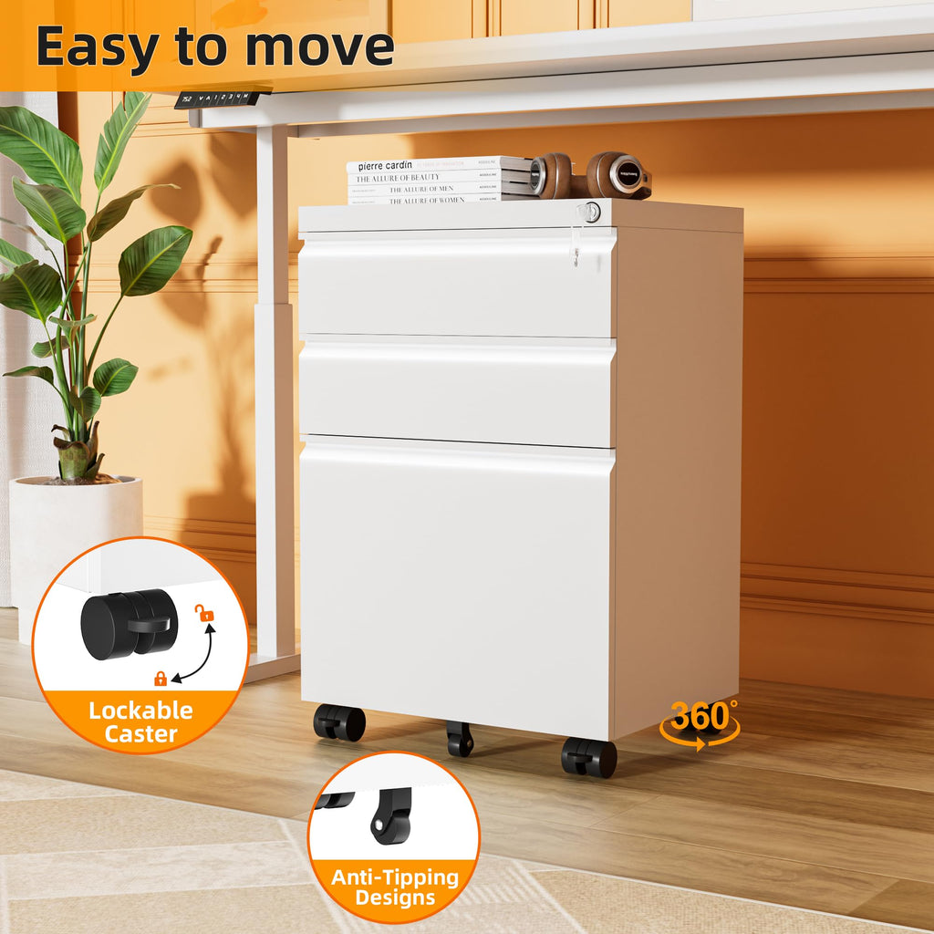 White 3 Drawer Filing Cabinet with Lock V205898