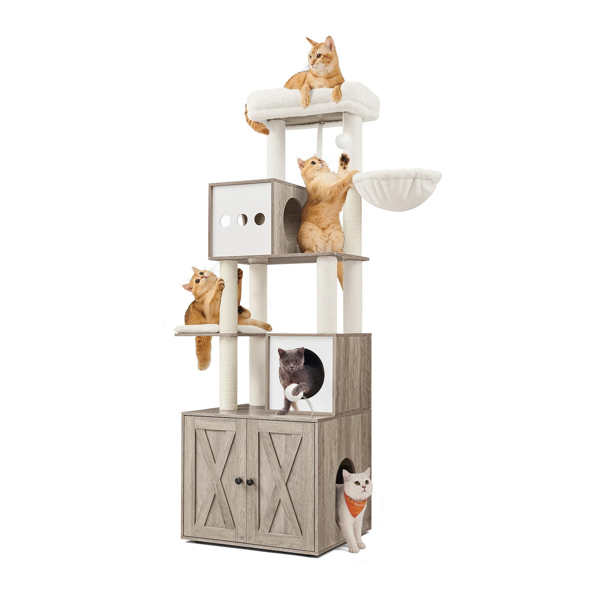 70.1-Inch Tall Cat Tree with Litter Box Enclosure J26063