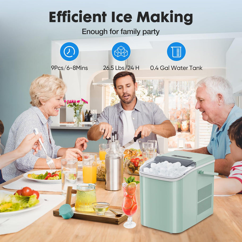 Countertop Ice Maker Machine with Handle, Self-Cleaning, 2 Sizes Bullet Ice, Black N2793