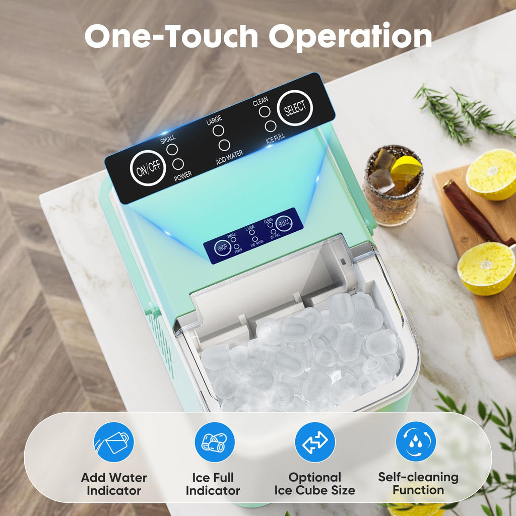 Countertop Ice Maker Machine with Handle, Self-Cleaning, 2 Sizes Bullet Ice, Black N2793