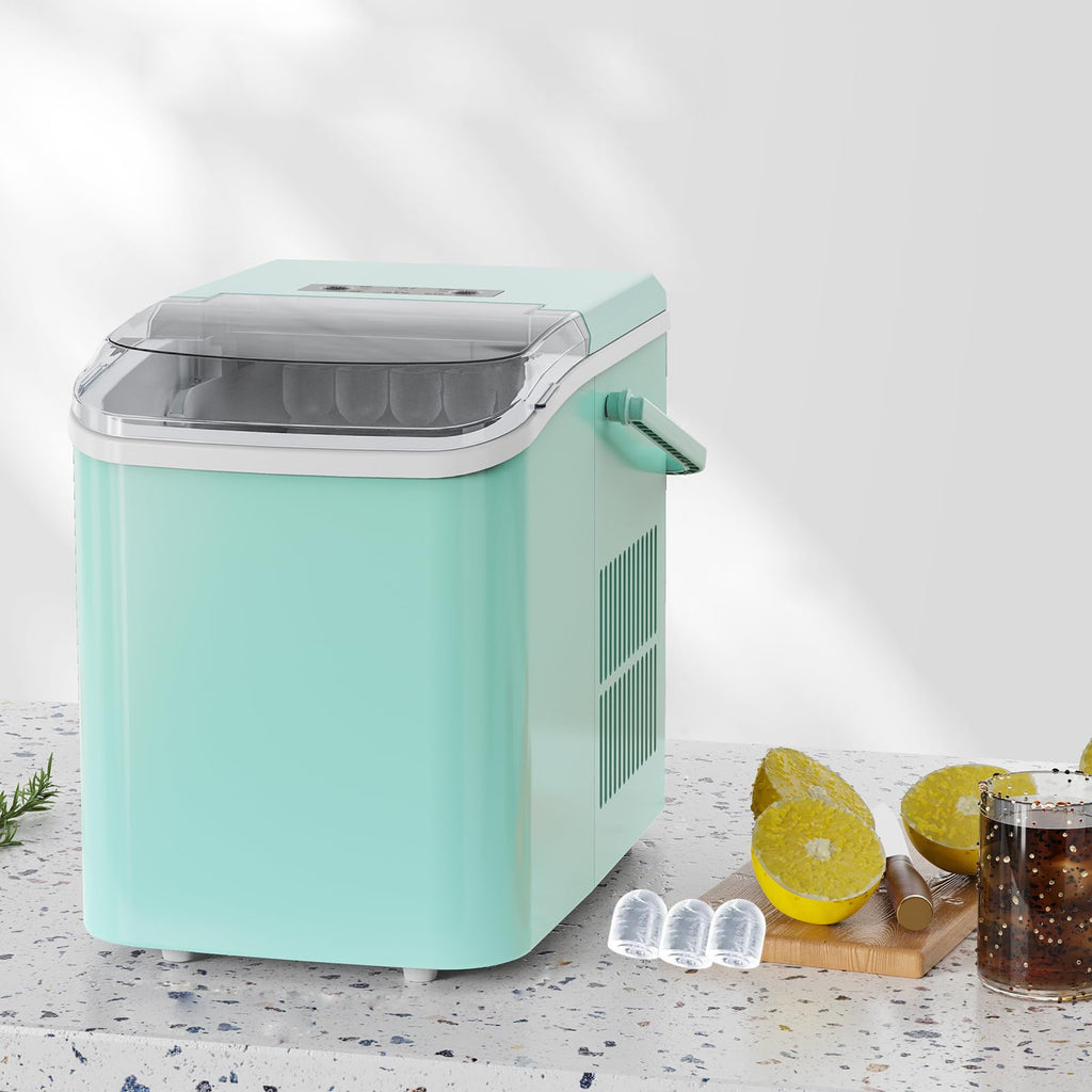 Countertop Ice Maker Machine with Handle, Self-Cleaning, 2 Sizes Bullet Ice, Black N2793