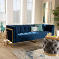 Navy Blue Velvet Button Tufted Gold Sofa I68930