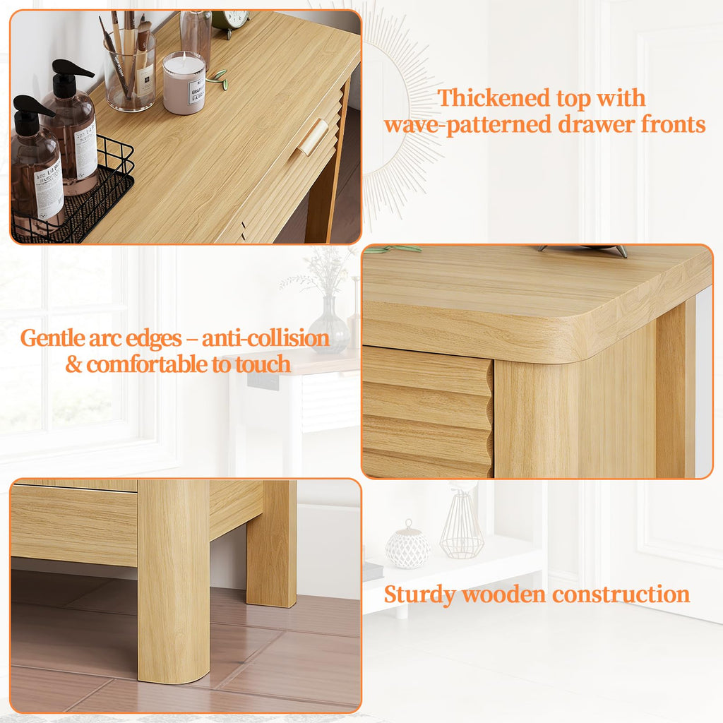 47.2" Narrow Console Table with 3 Drawers & Charging Station, Oak X40768