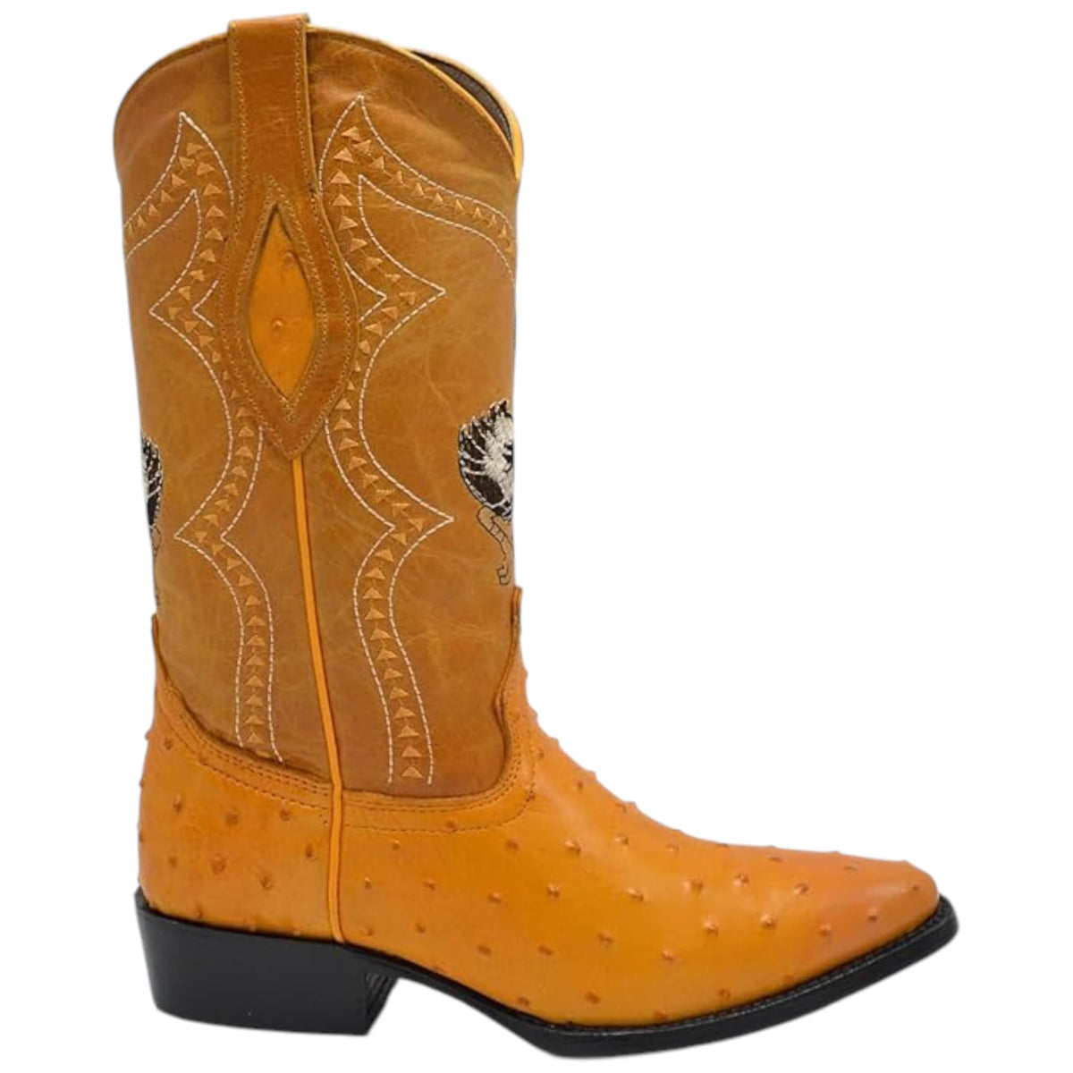 Men’s Genuine Leather Ostrich Print J-Toe Western Boots Q53361