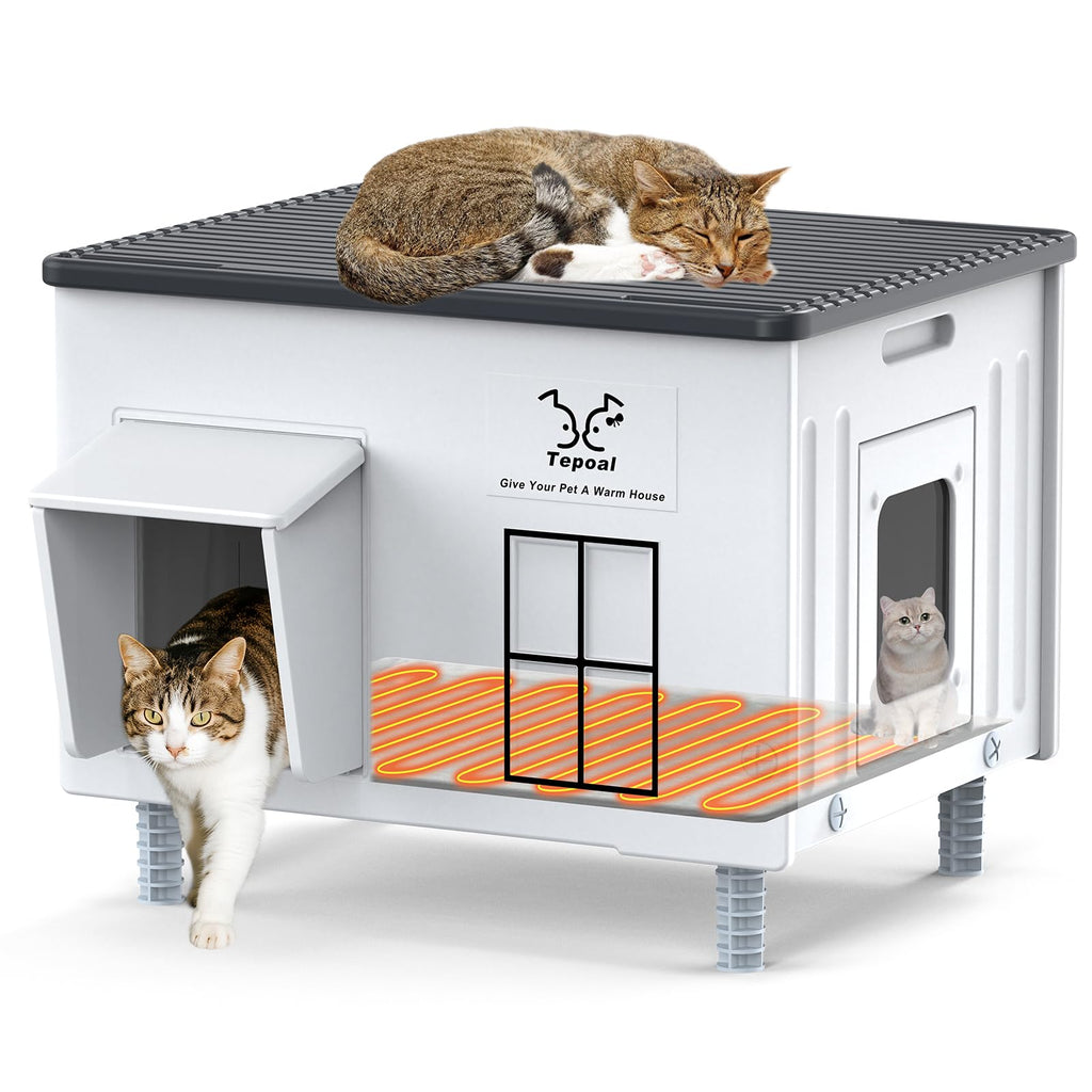 Large 100% Weatherproof Heated Outdoor Cat House with Escape Door O80988
