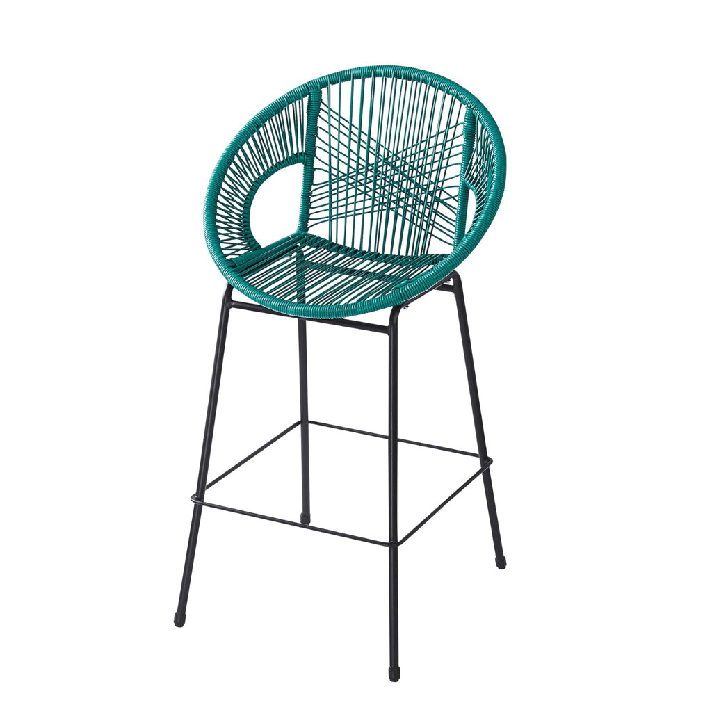 Teal Faux Wicker Outdoor Bar Stool Set of 2 D363003