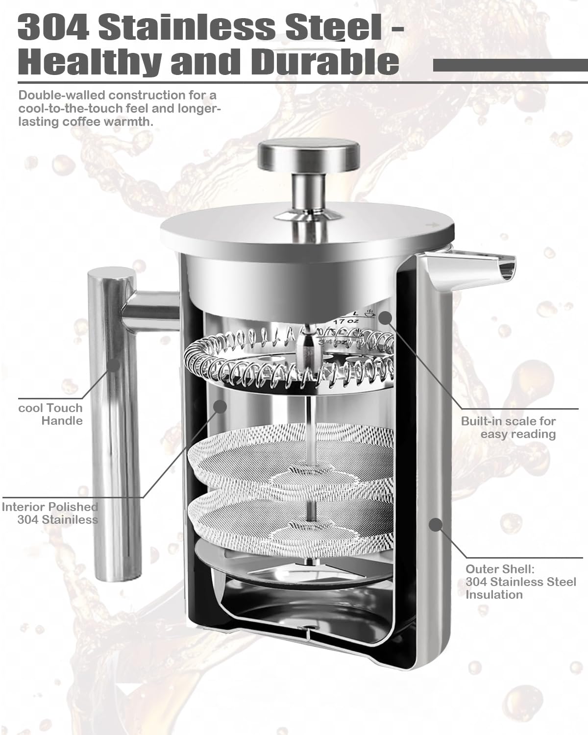 French Press Coffee Maker Stainless Steel 17 OZ D159839