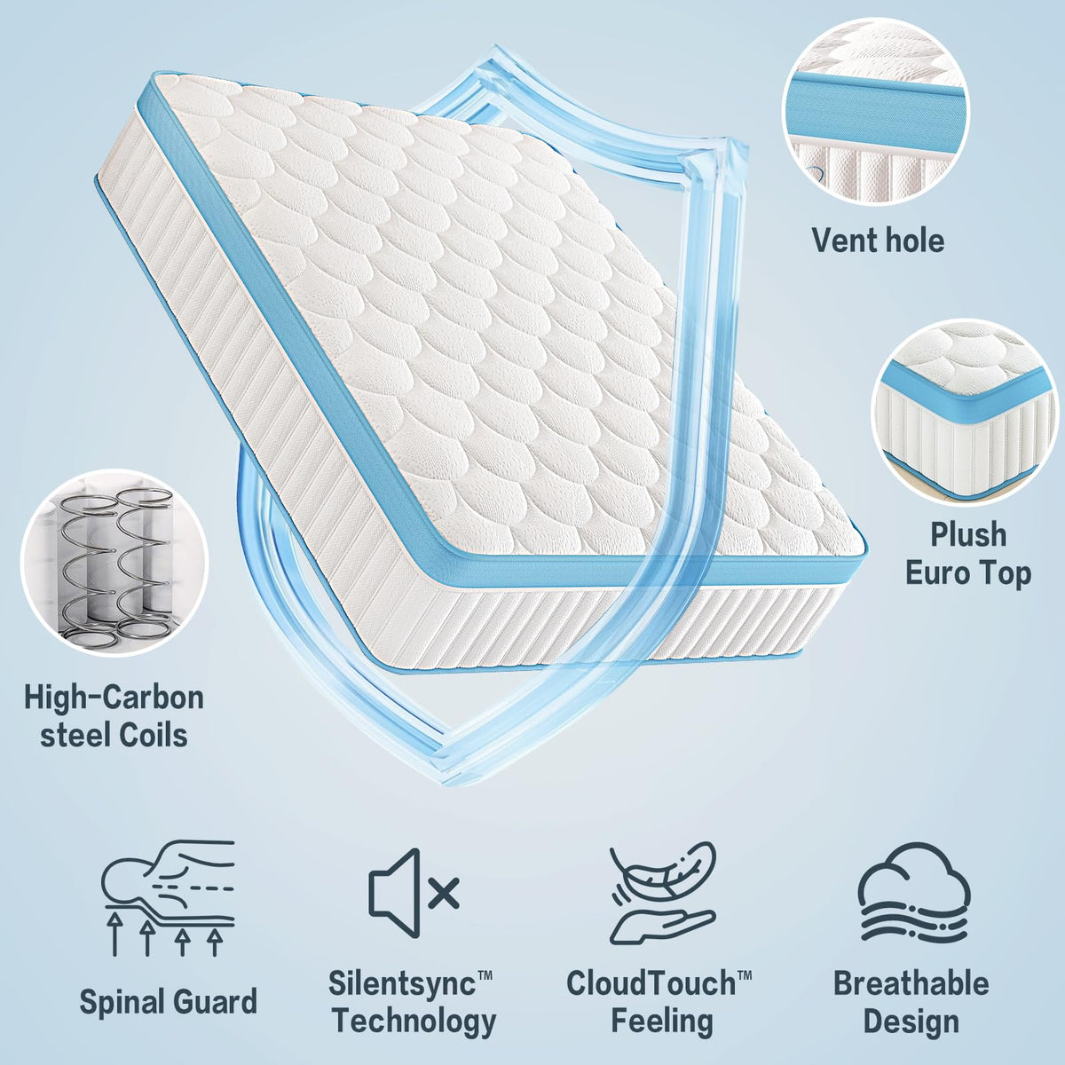 Full Size 12 Inch Firm Hybrid Memory Foam Mattress U6756