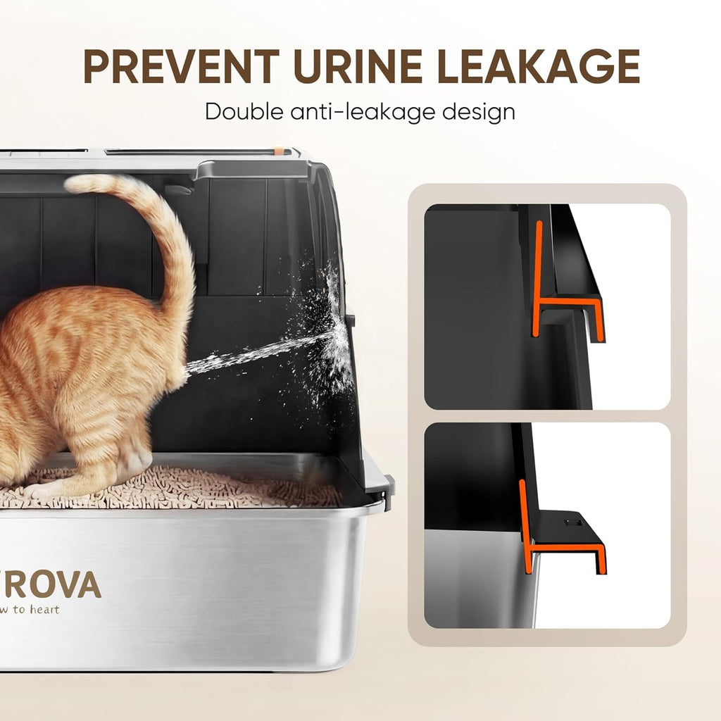 XL Stainless Steel Enclosed Cat Litter Box with Flip-Up Lid D7372