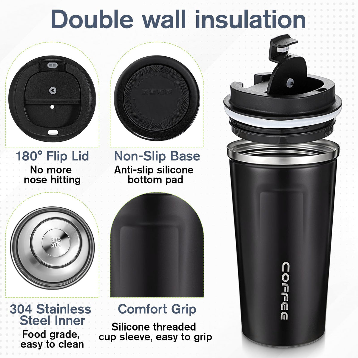 4 Pack 17oz Stainless Steel Insulated Coffee Mug with Lid M70610