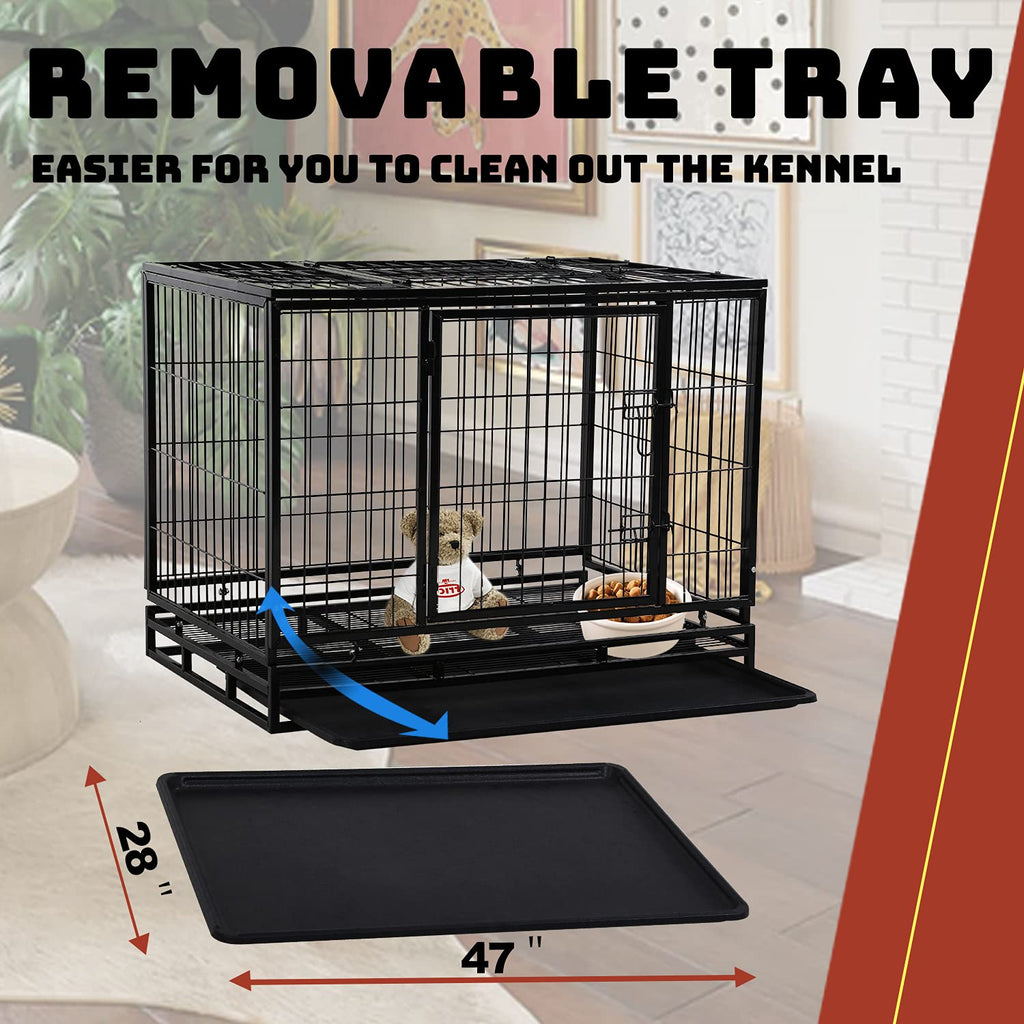 48 inch Heavy Duty Foldable Dog Crate with Lockable Wheels N810919