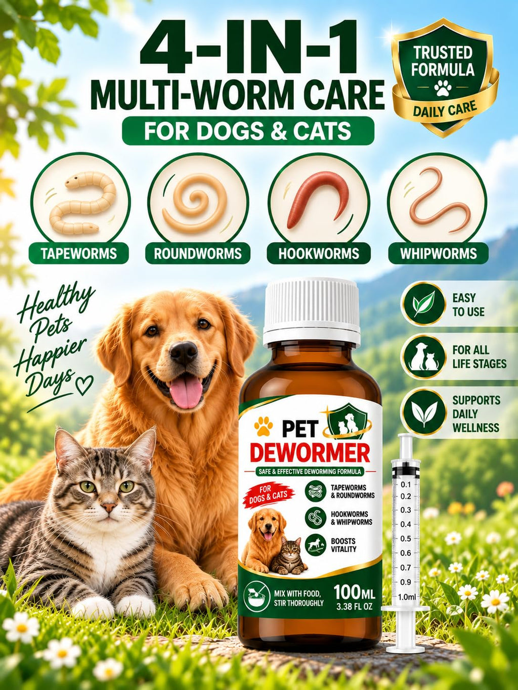 Praziquantel & Pyrantel Pamoate Oral Suspension for Dogs & Cats 3.38 fl oz T4565