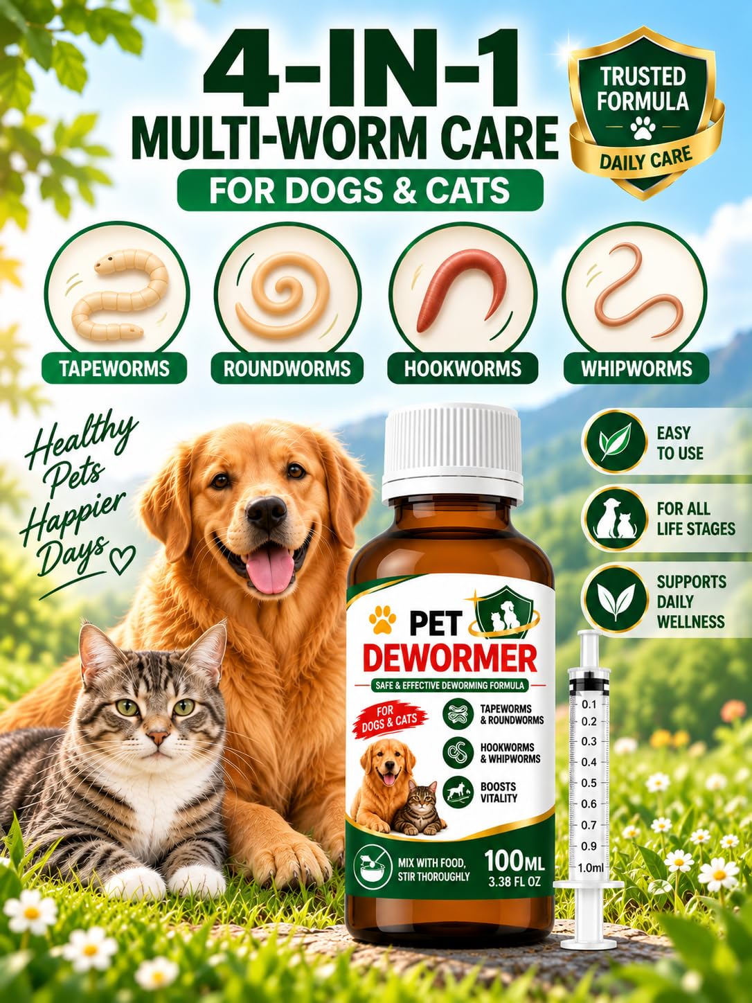 Praziquantel & Pyrantel Pamoate Oral Suspension for Dogs & Cats 3.38 fl oz T4565