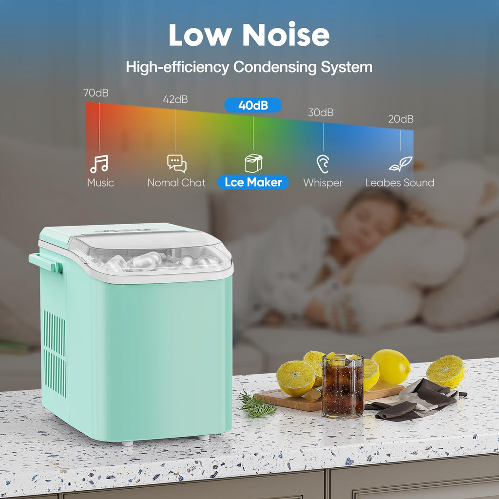 Countertop Ice Maker Machine with Handle, Self-Cleaning, 2 Sizes Bullet Ice, Black N2793