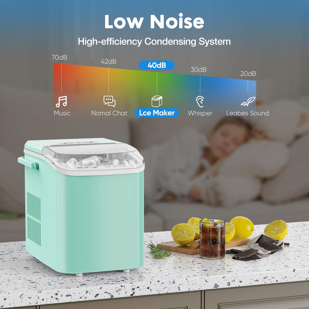 Countertop Ice Maker Machine with Handle, Self-Cleaning, 2 Sizes Bullet Ice, Black N2793
