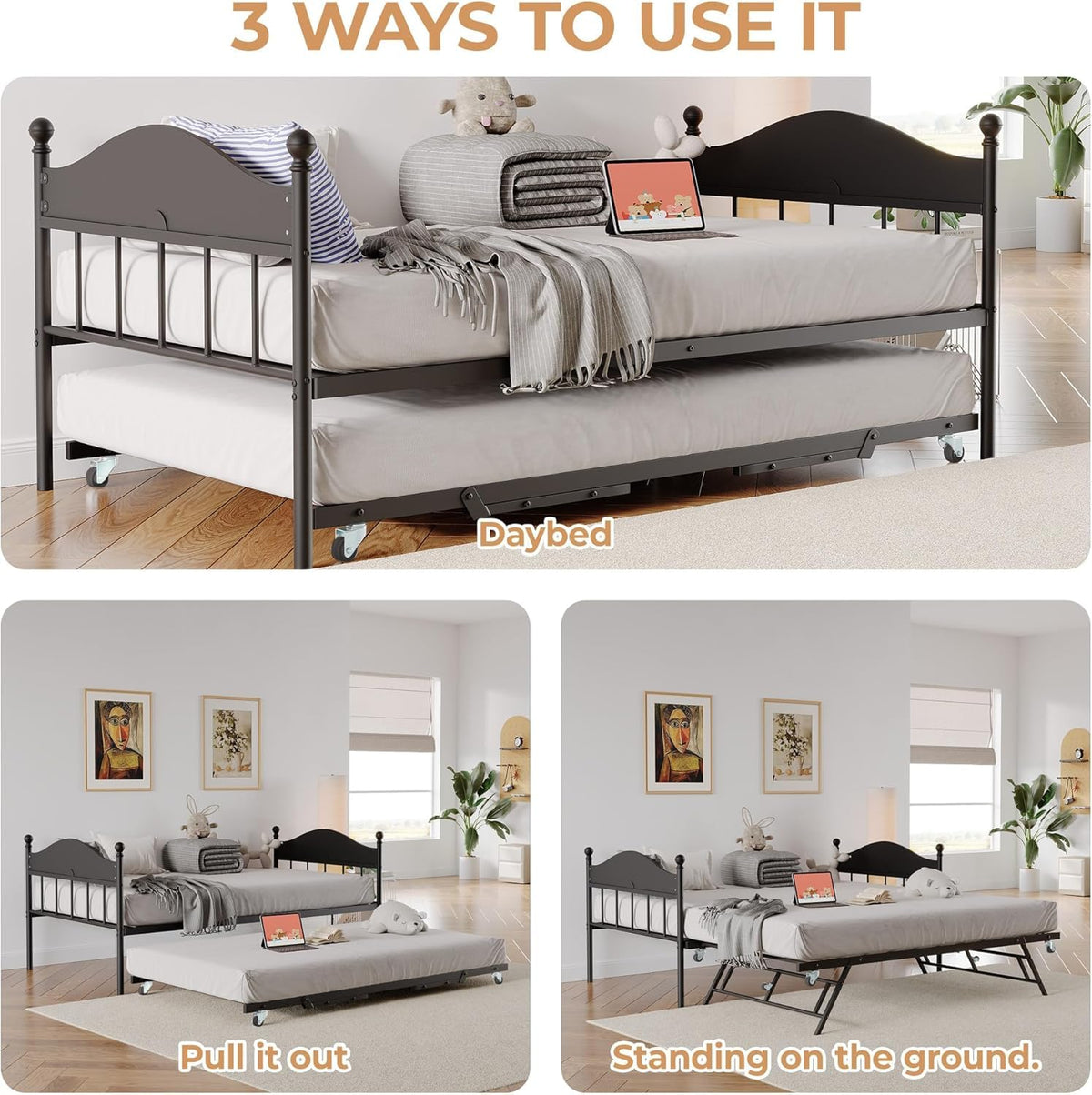 Black Daybed with Pop Up Trundle Q47415