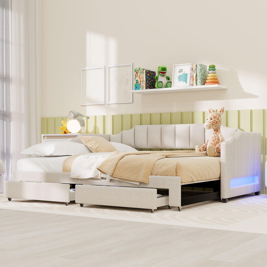 Linen Upholstered Daybed with Trundle and 2 Storage Drawers K175249