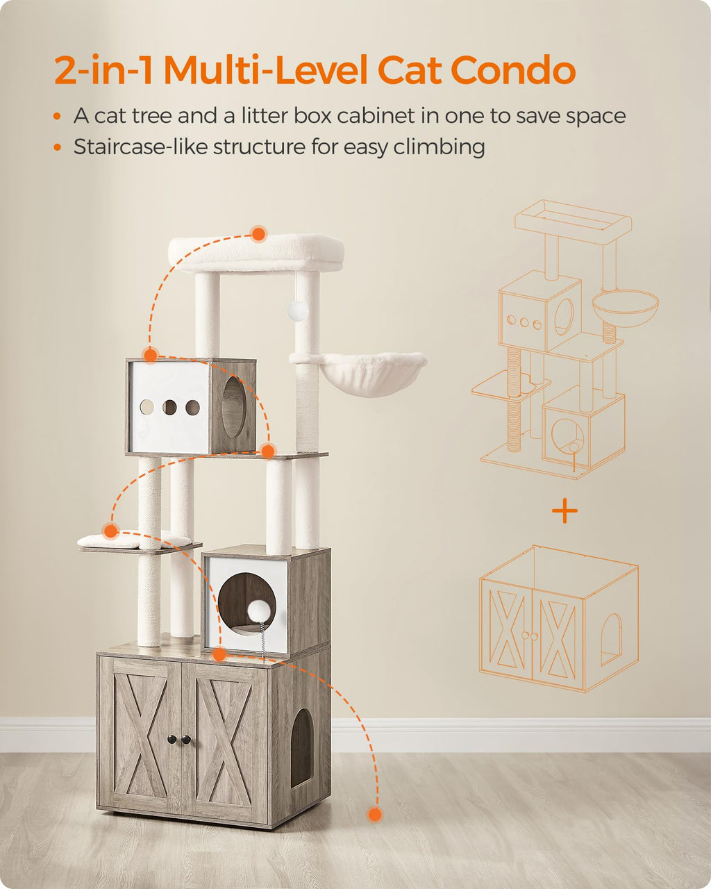 70.1-Inch Tall Cat Tree with Litter Box Enclosure J26063