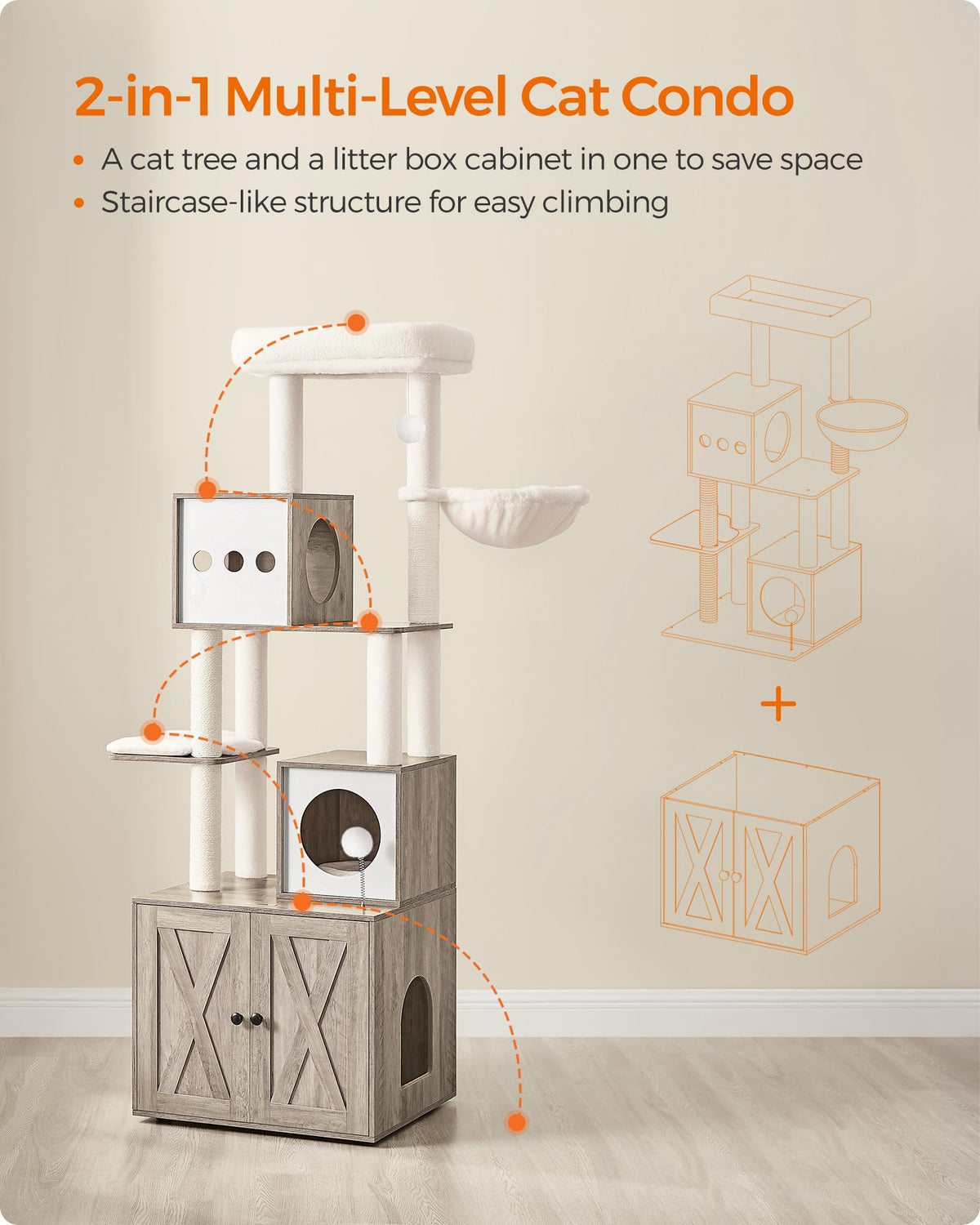 70.1-Inch Tall Cat Tree with Litter Box Enclosure J26063