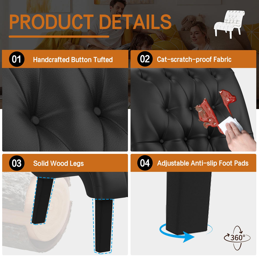 Black PU Leather Armless Accent Chair Set of 2 H3987