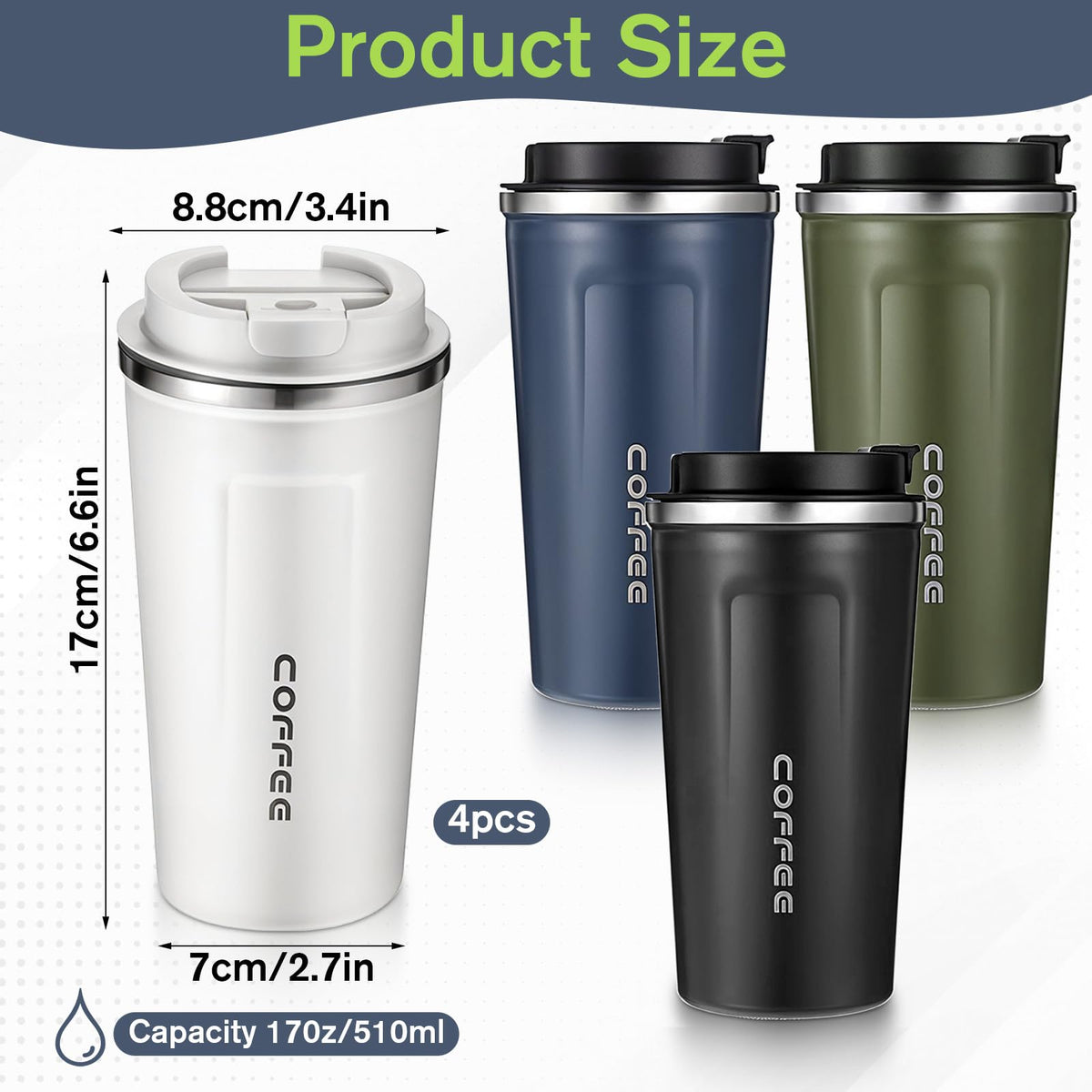 4 Pack 17oz Stainless Steel Insulated Coffee Mug with Lid M70610