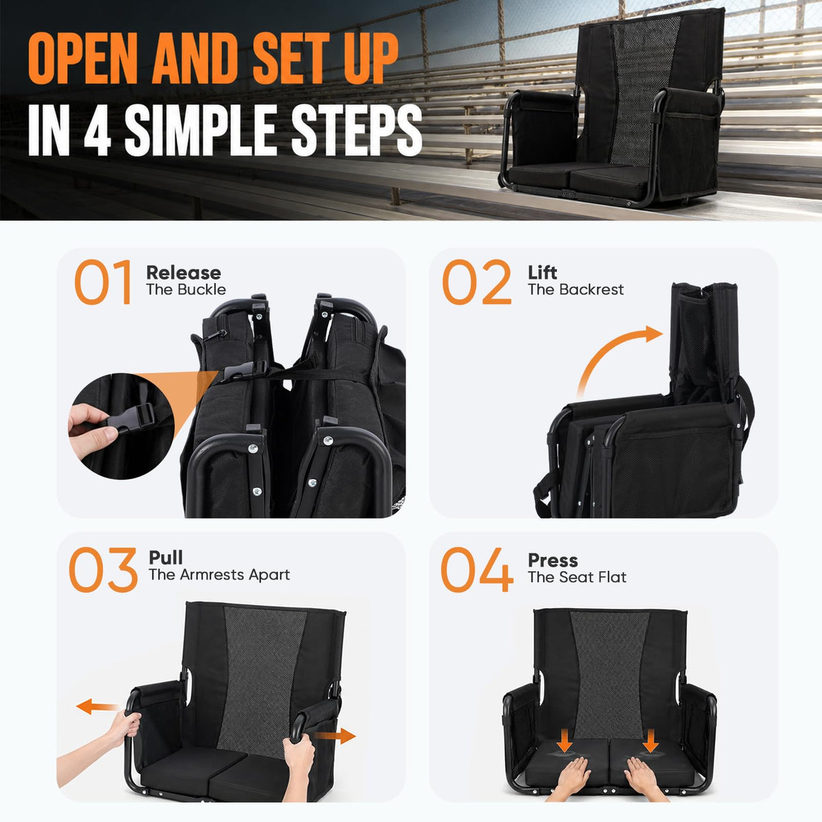 Stadium Seats with Back Support, Armrests & Cushion R631